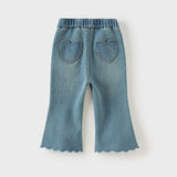 Dave&Bella Toddler Girls Demin Blue Fleece‑Lined Sweet Print Flared Jeans