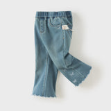 Dave&Bella Toddler Girls Demin Blue Fleece‑Lined Sweet Print Flared Jeans