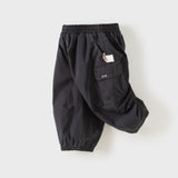 Dave&Bella Toddler Boys Grey/Carbon Black Fleece-Line Simple Versatile Cotton Jogger Pants