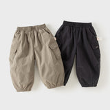 Dave&Bella Toddler Boys Grey/Carbon Black Fleece-Line Simple Versatile Cotton Jogger Pants