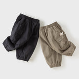 Dave&Bella Toddler Boys Grey/Carbon Black Fleece-Line Simple Versatile Cotton Jogger Pants
