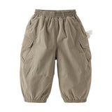 Dave&Bella Toddler Boys Grey/Carbon Black Fleece-Line Simple Versatile Cotton Jogger Pants