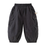 Dave&Bella Toddler Boys Grey/Carbon Black Fleece-Line Simple Versatile Cotton Jogger Pants