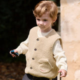 Dave&Bella Toddler Boys/Girls Brown/Pink Cute Mitten Pocket Pink Polar Fleece Warm Vests
