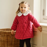 Dave&Bela Toddler Girls Purple/Red Sweet Doll Collar A-line Comfortable Padded Coats