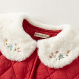 Dave&Bela Toddler Girls Purple/Red Sweet Doll Collar A-line Comfortable Padded Coats