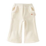 Dave&Bella Toddler Girls Beige/Brown Fleece-Line Comfortable Fashion Flared Pants