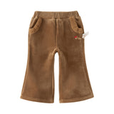 Dave&Bella Toddler Girls Beige/Brown Fleece-Line Comfortable Fashion Flared Pants