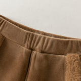 Dave&Bella Toddler Girls Beige/Brown Fleece-Line Comfortable Fashion Flared Pants