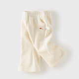 Dave&Bella Toddler Girls Beige/Brown Fleece-Line Comfortable Fashion Flared Pants