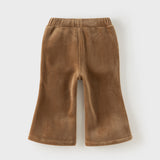 Dave&Bella Toddler Girls Beige/Brown Fleece-Line Comfortable Fashion Flared Pants