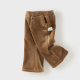 Dave&Bella Toddler Girls Beige/Brown Fleece-Line Comfortable Fashion Flared Pants