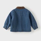 Dave&Bella Toddler Boys Denim Blue Classic Fleece Simple Warm Cozy Cotton Shirt