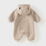 Dave&Bella Baby Girls/Boys Pink/Brown Striped Cute Print Hooded Comfortable Rompers