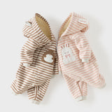 Dave&Bella Baby Girls/Boys Pink/Brown Striped Cute Print Hooded Comfortable Rompers