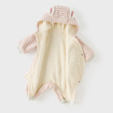Dave&Bella Baby Girls/Boys Pink/Brown Striped Cute Print Hooded Comfortable Rompers
