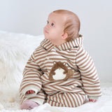 Dave&Bella Baby Girls/Boys Pink/Brown Striped Cute Print Hooded Comfortable Rompers