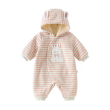 Dave&Bella Baby Girls/Boys Pink/Brown Striped Cute Print Hooded Comfortable Rompers