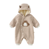 Dave&Bella Baby Girls/Boys Pink/Brown Striped Cute Print Hooded Comfortable Rompers