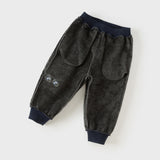 Dave&Bella Toddler Boys Denim Blue Cute Print Versatile Thickened Jogger Jeans