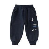 Dave&Bella Toddler Boys Denim Blue Cute Print Versatile Thickened Jogger Jeans