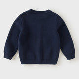 Dave&Bella Toddler Boys Navy Start Print Cozy Soft Round Collar Sweaters