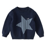 Dave&Bella Toddler Boys Navy Start Print Cozy Soft Round Collar Sweaters