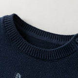 Dave&Bella Toddler Boys Navy Start Print Cozy Soft Round Collar Sweaters