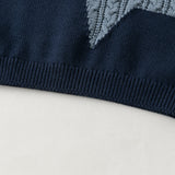 Dave&Bella Toddler Boys Navy Start Print Cozy Soft Round Collar Sweaters