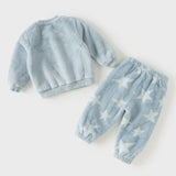 Dave&Bela Toddler Boys Blue Cute Print Fleece Thickened Warm Soft Skin-Friend Pajamas