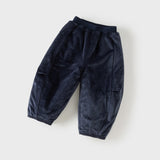 Dave&Bella Toddler Boys Navy/Khaki Thickened Warm Simple Versatile Jogger Pants