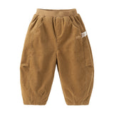 Dave&Bella Toddler Boys Navy/Khaki Thickened Warm Simple Versatile Jogger Pants