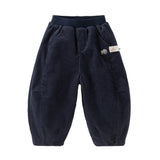 Dave&Bella Toddler Boys Navy/Khaki Thickened Warm Simple Versatile Jogger Pants