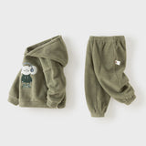 Dave&Bella Toddler Boys Green Hooded Fleece Cute Print Skin-FriendlyPant Suits