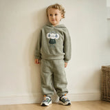 Dave&Bella Toddler Boys Green Hooded Fleece Cute Print Skin-FriendlyPant Suits