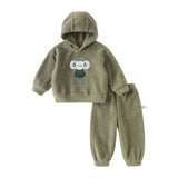 Dave&Bella Toddler Boys Green Hooded Fleece Cute Print Skin-FriendlyPant Suits