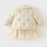 Dave&Bella Toddler Girls Black/Beige Tiny Cute Embroidery Cozy Warm Mesh Down Coats