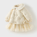 Dave&Bella Toddler Girls Black/Beige Tiny Cute Embroidery Cozy Warm Mesh Down Coats
