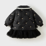 Dave&Bella Toddler Girls Black/Beige Tiny Cute Embroidery Cozy Warm Mesh Down Coats