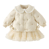 Dave&Bella Toddler Girls Black/Beige Tiny Cute Embroidery Cozy Warm Mesh Down Coats