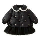 Dave&Bella Toddler Girls Black/Beige Tiny Cute Embroidery Cozy Warm Mesh Down Coats