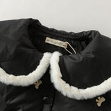 Dave&Bella Toddler Girls Black/Beige Tiny Cute Embroidery Cozy Warm Mesh Down Coats