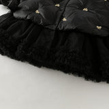 Dave&Bella Toddler Girls Black/Beige Tiny Cute Embroidery Cozy Warm Mesh Down Coats