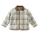 Dave&Bella Toddler Boys Blue White Plaid Turndown Collar Classic Padded Jackets
