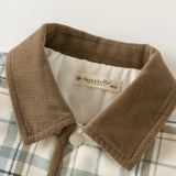 Dave&Bella Toddler Boys Blue White Plaid Turndown Collar Classic Padded Jackets