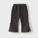 Dave&Bella Toddler Girls Pink/Black/Apricot Sweet Bow Tie Fleece Cozy Flared Pants