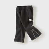 Dave&Bella Toddler Girls Pink/Black/Apricot Sweet Bow Tie Fleece Cozy Flared Pants