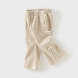 Dave&Bella Toddler Girls Pink/Black/Apricot Sweet Bow Tie Fleece Cozy Flared Pants