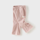 Dave&Bella Toddler Girls Pink/Black/Apricot Sweet Bow Tie Fleece Cozy Flared Pants