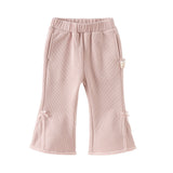 Dave&Bella Toddler Girls Pink/Black/Apricot Sweet Bow Tie Fleece Cozy Flared Pants